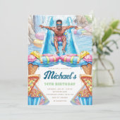 Waterpark Fun Teen Summer Slide Party Birthday 招待状 (スタンド正面)