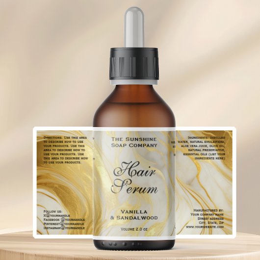 Waterproof Ivory Gold Foil Dropper Bottle Label シール