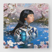 "Water's Digital Dream" - デジタルポートレート スクエア壁時計 (正面)