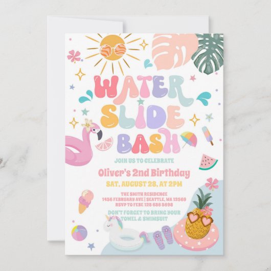 Waterslide Bash Tropical Summer Birthday  招待状 (正面)