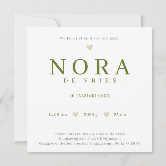 Waterverf Hert Monogram N Geboortekaartje   カード (裏面)