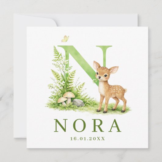 Waterverf Hert Monogram N Geboortekaartje   カード (正面)