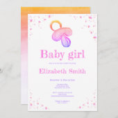 Waterverf roze pacifier babyshower 招待状 (正面/裏面)