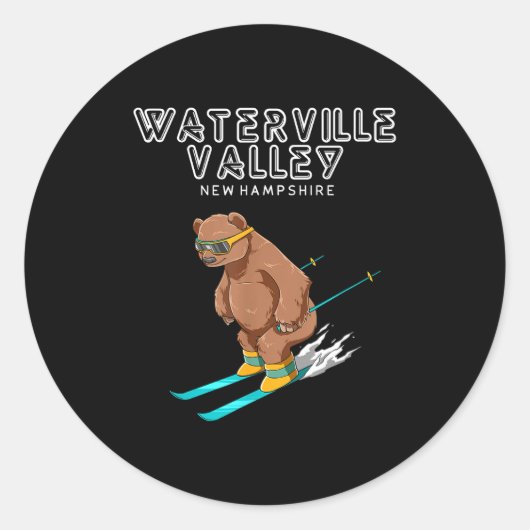 Waterville Valley New Hampshire - Funny Ski Grizzl ラウンドシール (正面)