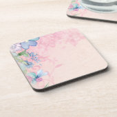 Wattercolorピンクとブルーのフローラ野花 コースター (左側)