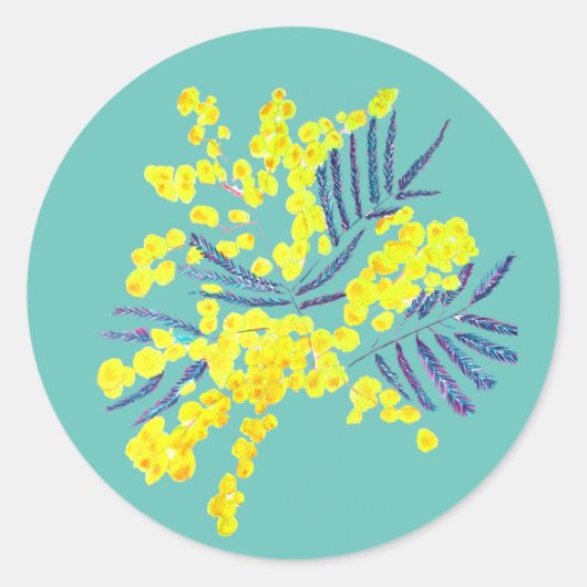 Wattle Mimosa黄色の花芸術オーストラリア ラウンドシール (正面)