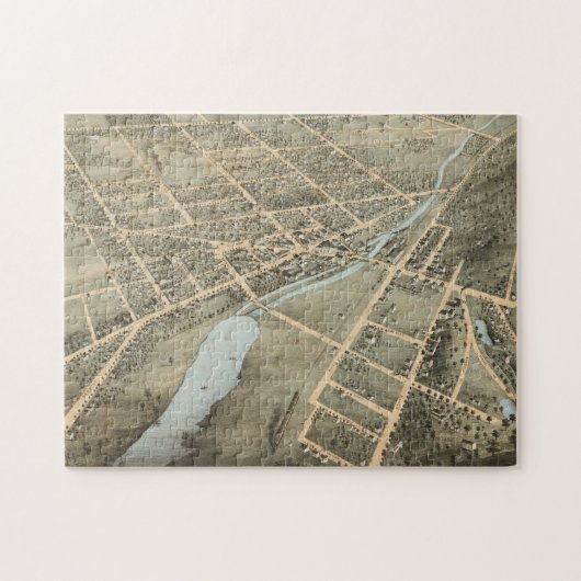 Waukeshaウィスコンシン(1874年)のヴィンテージの絵解き地図 ジグソーパズル (横)