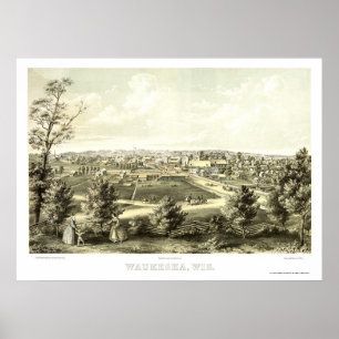 Waukesha, WIパノラママップ – 1857 ポスター