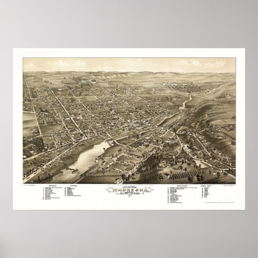 Waukesha, WI Panoramic Map - 1880 ポスター (正面)
