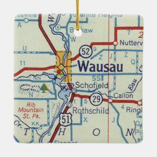 Wausau WIの地図 セラミックオーナメント (裏面)