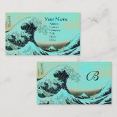 WAVEモノグラム素晴らしアクアブルー，ティール（緑がかった色） 名刺 (正面/裏面)
