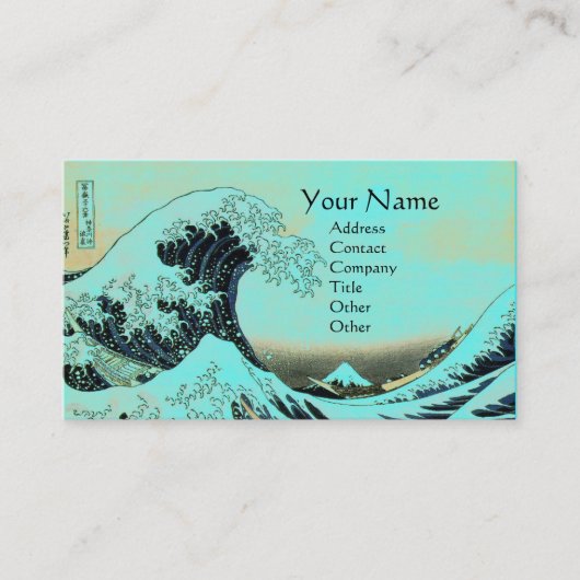 WAVEモノグラム素晴らしアクアブルー，ティール（緑がかった色） 名刺 (正面)