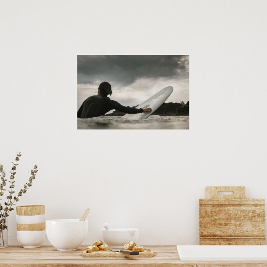 Wave海サーフアートサーファーポスターを待つ ポスター (キッチン)
