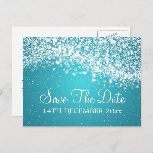 Wave エレガント Blueの日付きらめくを保存 案内ポストカード (正面/裏面)