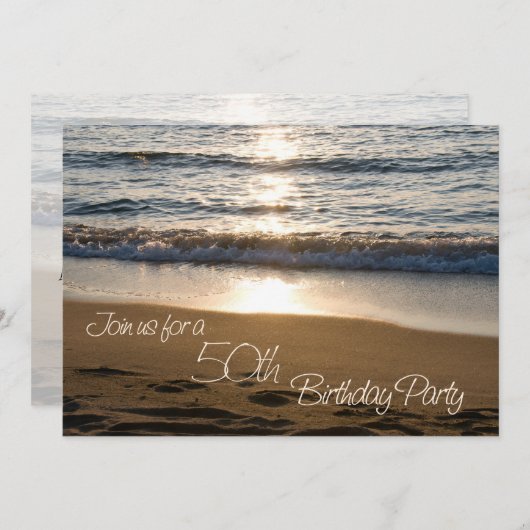 Wave at Sunset 50th Birthday Party Invitation Card 招待状 (正面/裏面)