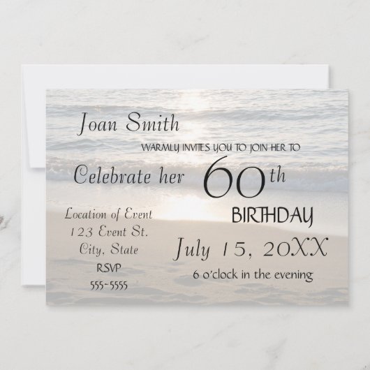Wave at Sunset 60th Birthday Party Invitation Card 招待状 (裏面)
