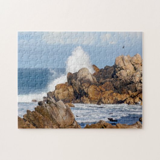Wave Crashing Into Rocks Near Monterey Bay Puzzle ジグソーパズル (横)