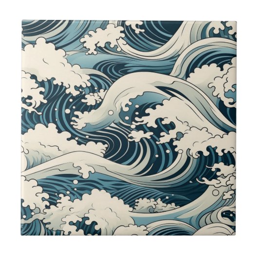 Wave Elegance: Hokusai-Inspired japanese art タイル (正面)