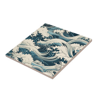 Wave Elegance: Hokusai-Inspired japanese art タイル