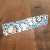 Wave Mechanism – Desk Nameplate with Clock 2" x 8" デスクネームプレート (側面)