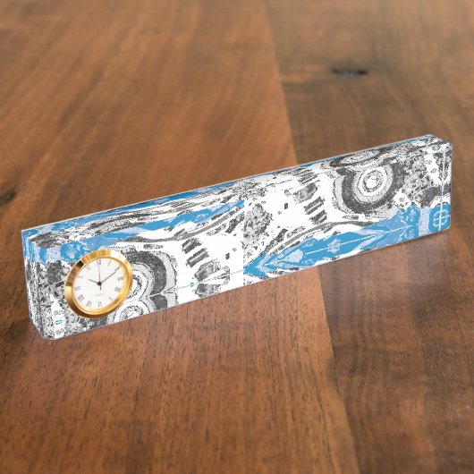 Wave Mechanism – Desk Nameplate with Clock 2" x 8" デスクネームプレート (側面)