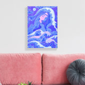 Wave、Mermaid、ファンタジーアートアジアの女の子、ブルー&ピンク キャンバスプリント (インサイチュ (リビング))