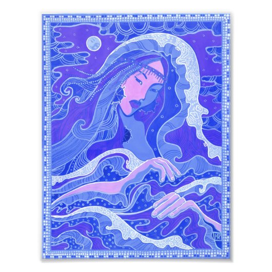Wave、Mermaid、ファンタジーアートアジアの女の子、ブルー&ピンク フォトプリント (正面)