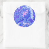 Wave、Mermaid、ファンタジーアートアジアの女の子、ブルー&ピンク ラウンドシール (バッグ)