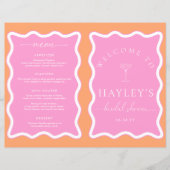 Wave Orange Pinkブライダルシャワーゲームメニュー小冊子 (正面)
