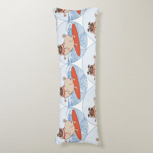 Wave riding happy pug dog on surfboard  ボディピロー (正面縦)