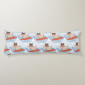 Wave riding happy pug dog on surfboard ボディピロー (裏面)