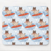 Wave riding happy pug dog on surfboard  マウスパッド (正面)