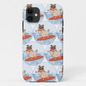 Wave riding happy pug dog on surfboard  scarf band Case-Mate iPhoneケース (裏面)