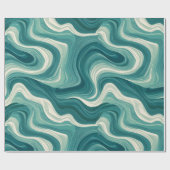 Wave Teal Aqua Motion White Abstract Pattern ラッピングペーパー (フラット)