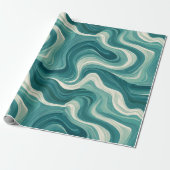 Wave Teal Aqua Motion White Abstract Pattern ラッピングペーパー (アンロールド)