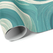 Wave Teal Aqua Motion White Abstract Pattern ラッピングペーパー (ロールコーナー)