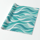 Wave Teal Aqua Motion White Abstract Pattern ラッピングペーパー (アンロールド)
