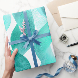 Wave Teal Aqua Motion White Abstract Pattern ラッピングペーパー