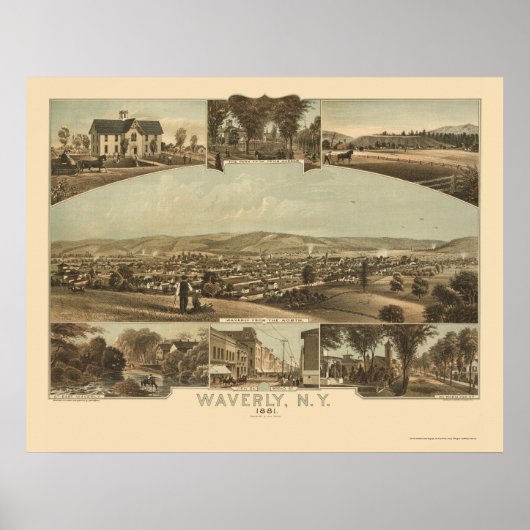 Waverly, NY Panoramic Map - 1881 ポスター (正面)