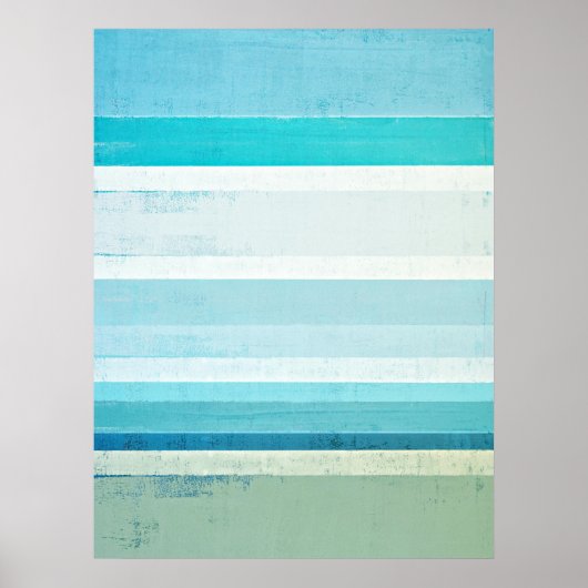 'Waves'青とベージュの抽象芸術アート ポスター (正面)