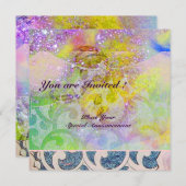 WAVES、明るい紫色の緑の青いピンクの金ゴールドが輝く 招待状 (正面/裏面)