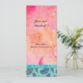 WAVES 、明るい青の緑のピンクの金ゴールドのきらめき 招待状 (スタンド正面)