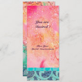 WAVES 、明るい青の緑のピンクの金ゴールドのきらめき 招待状 (正面/裏面)