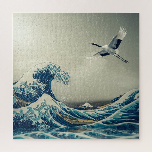 Waves and Crane – A Dreamlike Ukiyo-e Vision ジグソーパズル (縦)