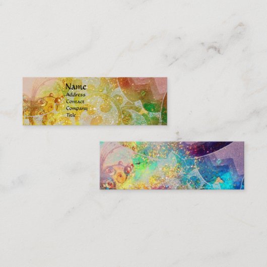 WAVES / Bright Yellow Blue Swirls in金ゴールドきらめき スキニー名刺 (正面/裏面)