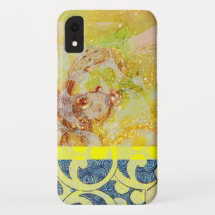 WAVES / Bright Yellow Blue Swirls in金ゴールドきらめき iPhone XRケース