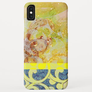 WAVES / Bright Yellow Blue Swirls in金ゴールドきらめき iPhone XS Maxケース