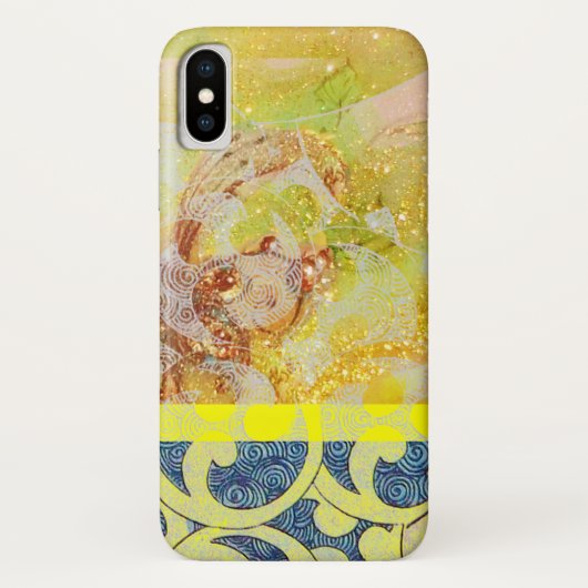 WAVES / Bright Yellow Blue Swirls in金ゴールドきらめき Case-Mate iPhoneケース (裏面)