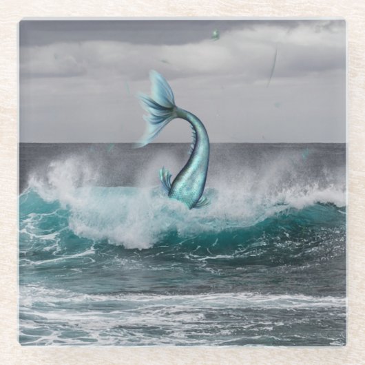 Waves Coasterへのマーメイドダイビング ガラスコースター (正面)