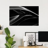 Waves in Chrome抽象芸術白黒の写真 ポスター (ホームオフィス)